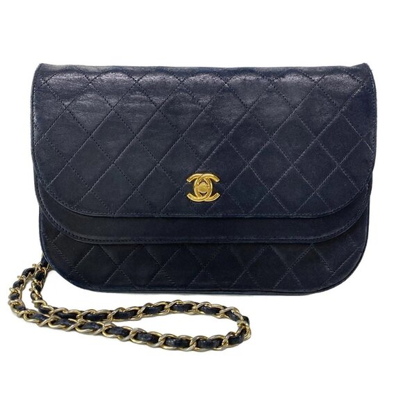 Auth CHANEL Double Flap Matelasse - Black Lambskin Shoulder Bag Gold hardware - Picture 1 of 16